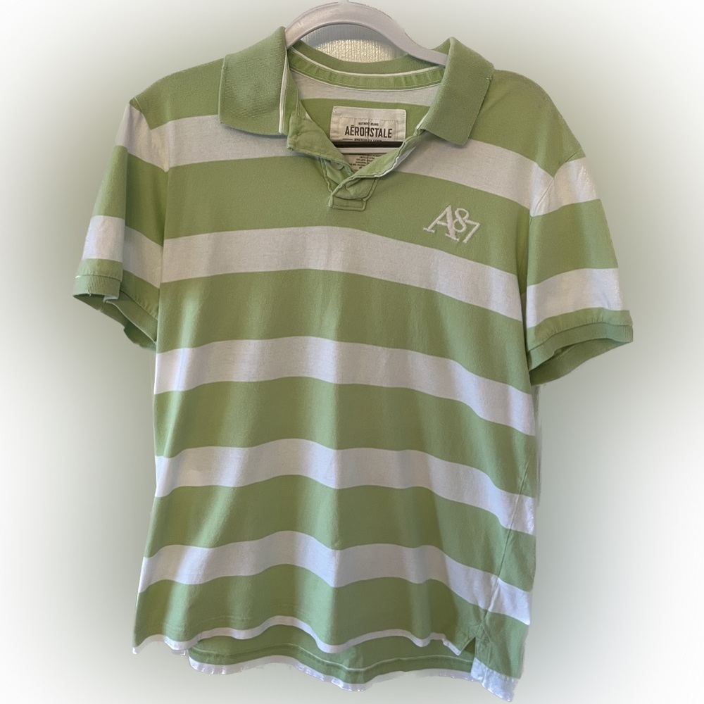Aeropostale Men’s Collard Short Sleeve Shirt. Size L. Color Green and White.